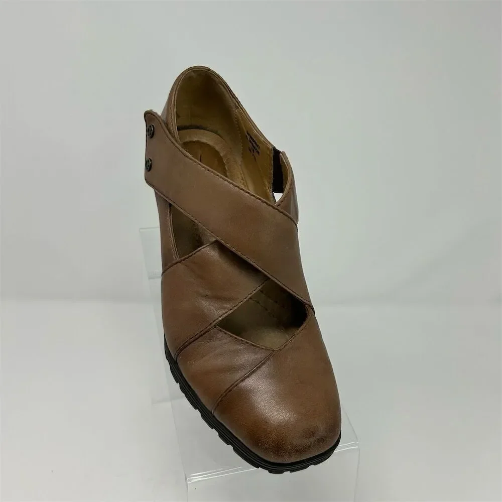 Earth Women's Mary Jane Wedge Shoes Brown Leather Size 7 Casual Comfort